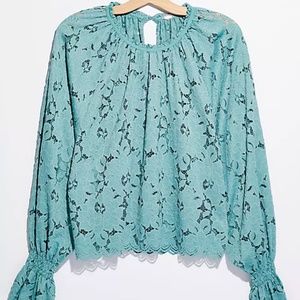 Free People Olivia Lace Top Teal Size Large